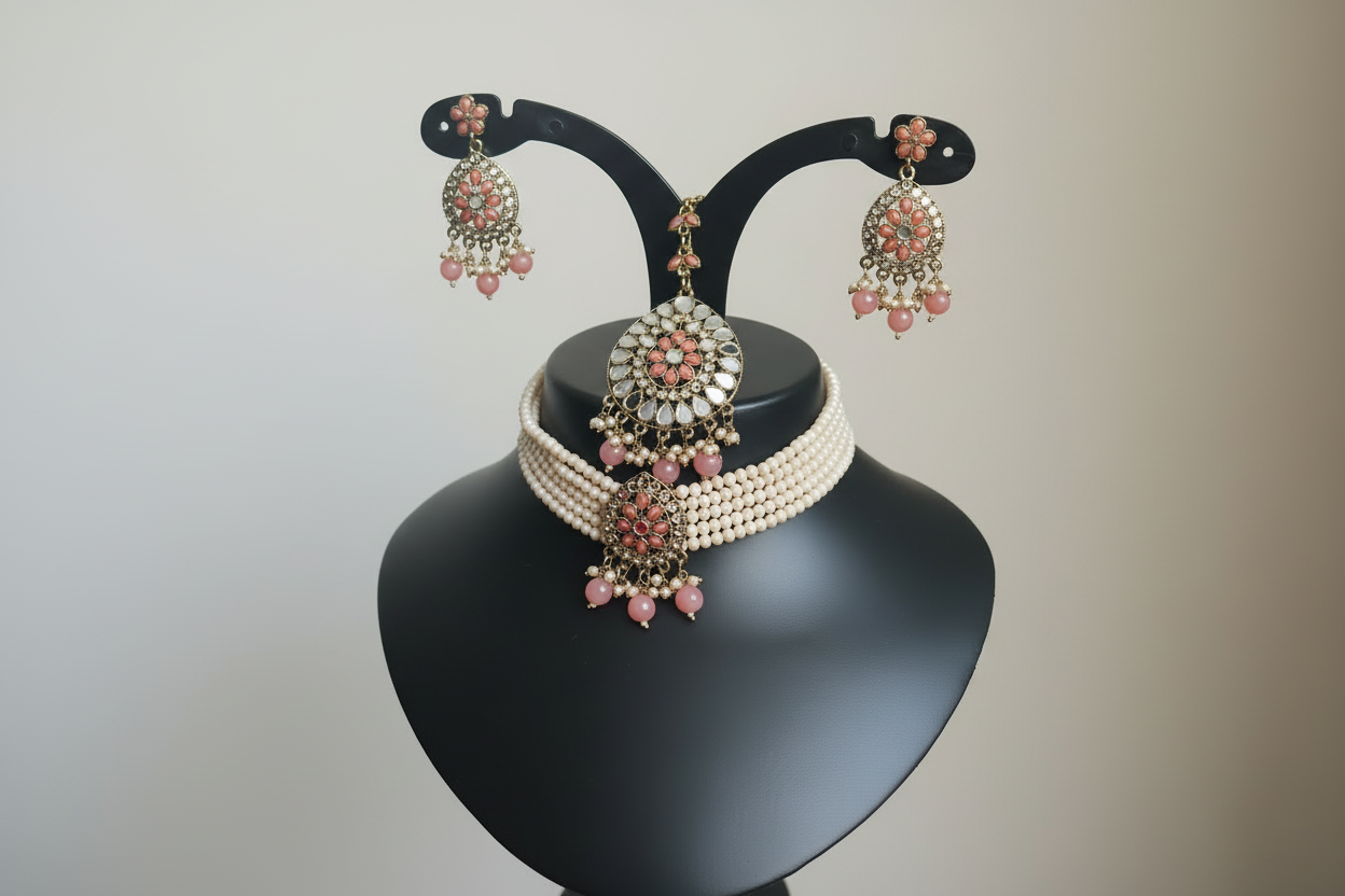 Beautiful choker set earings with tikka