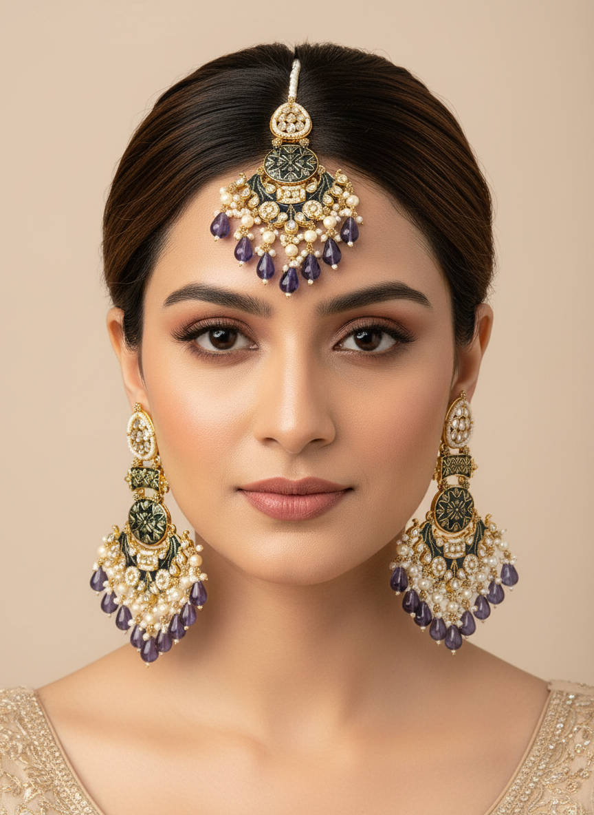 Obersized earings with tikka