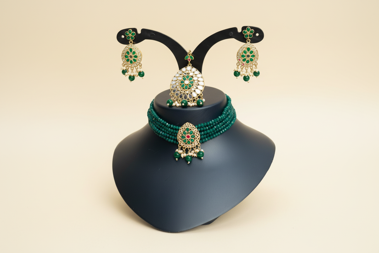 Beautiful choker set earings with tikka