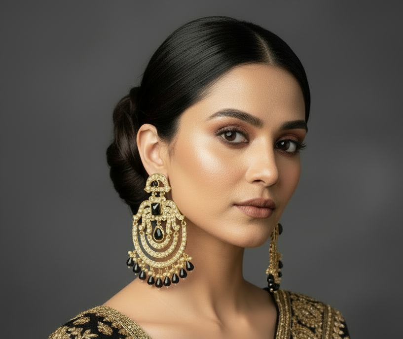 Obersized earings with tikka