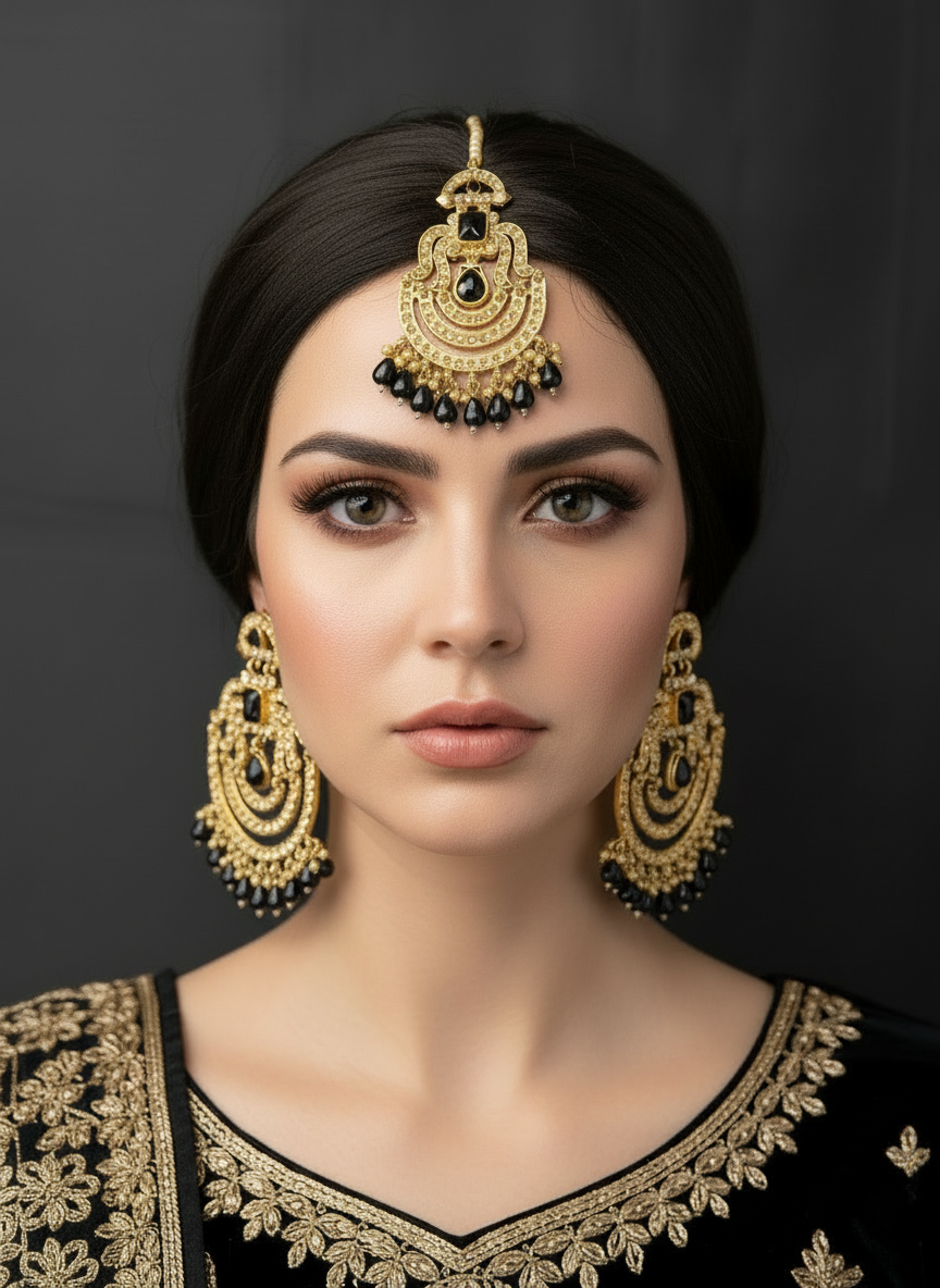 Obersized earings with tikka