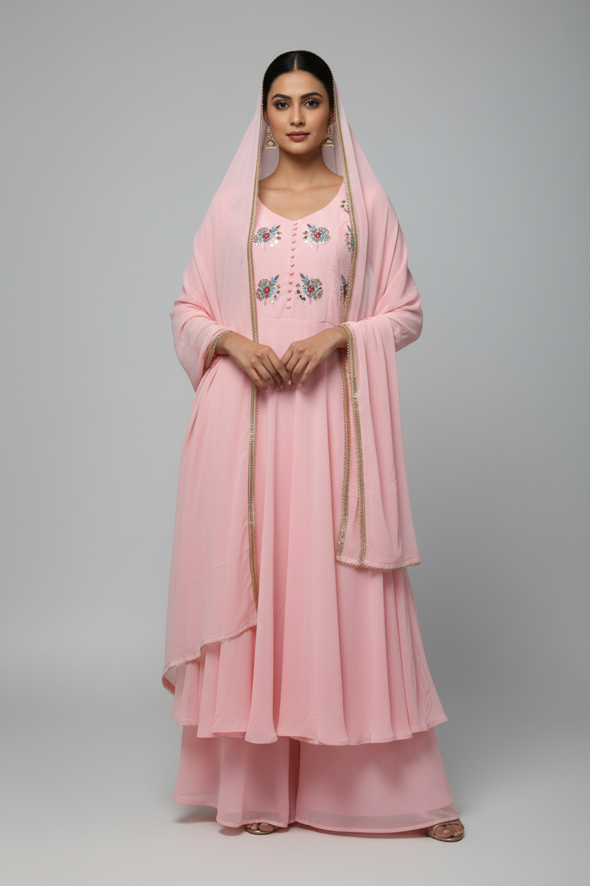 Beautiful Anarkli suit with plazo and dupata