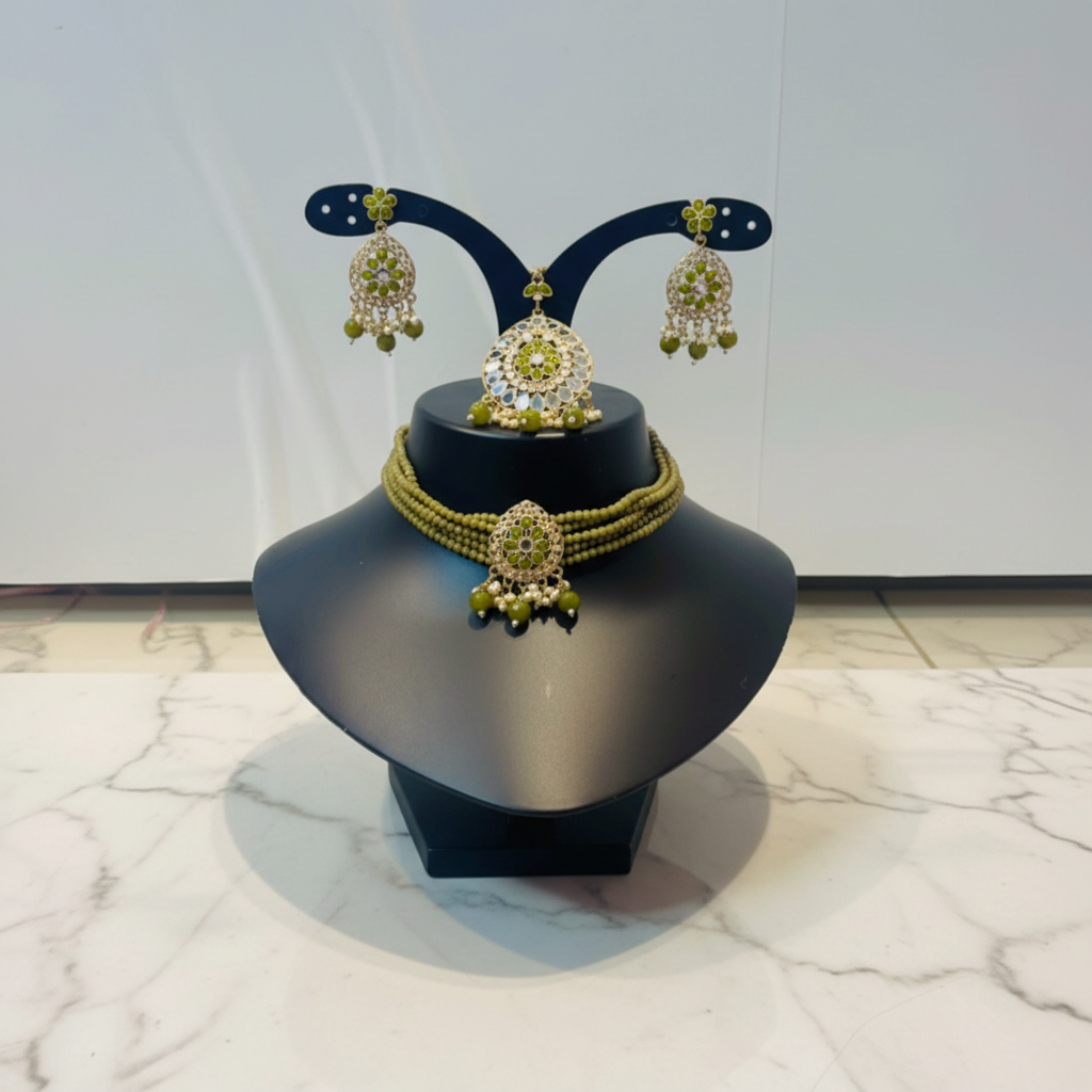 Beautiful choker set earings with tikka